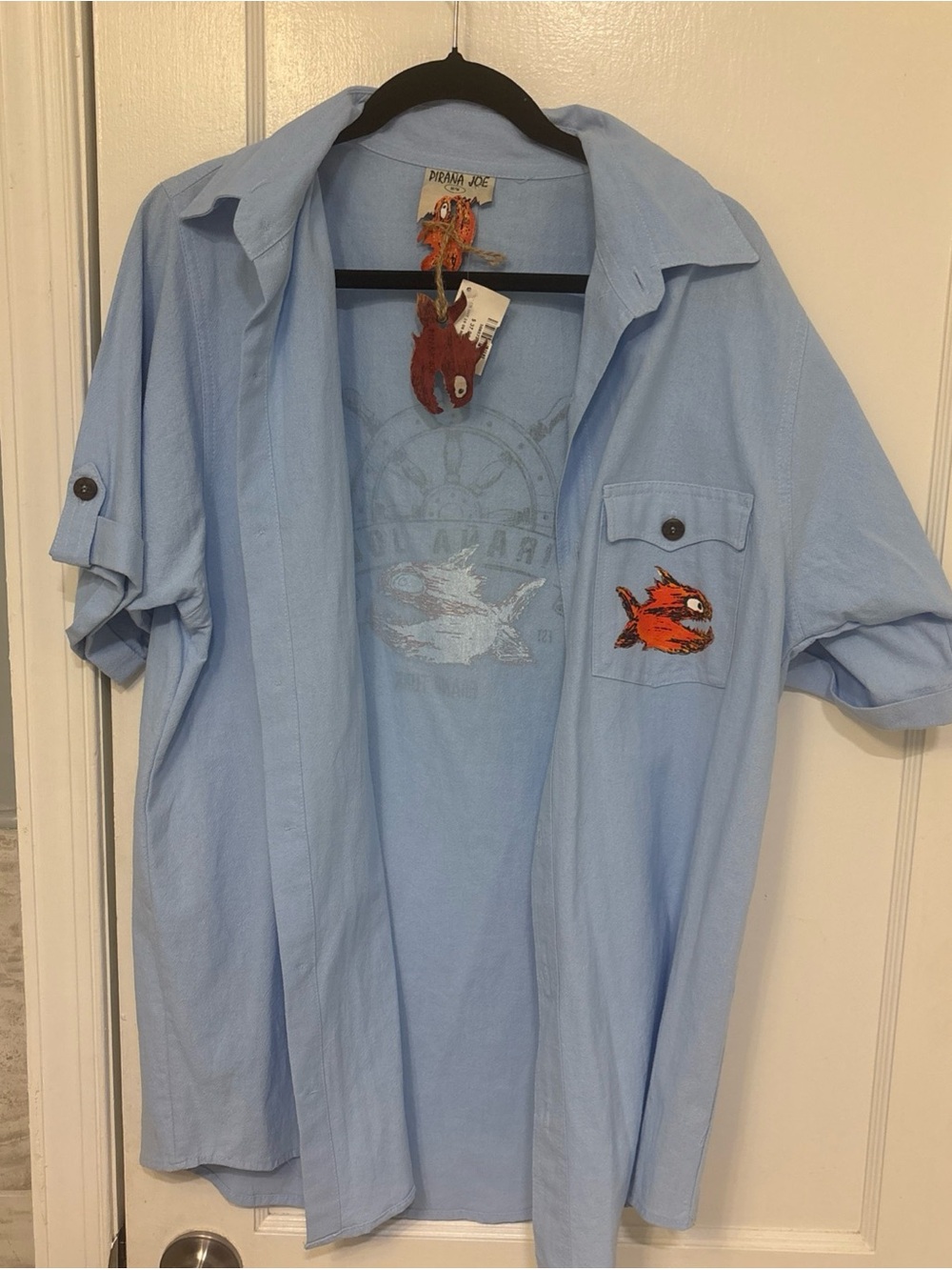Pirana Joe Grand Turk Shirt Mens M Celeste Blue Nautical Helm Tourist NWT
